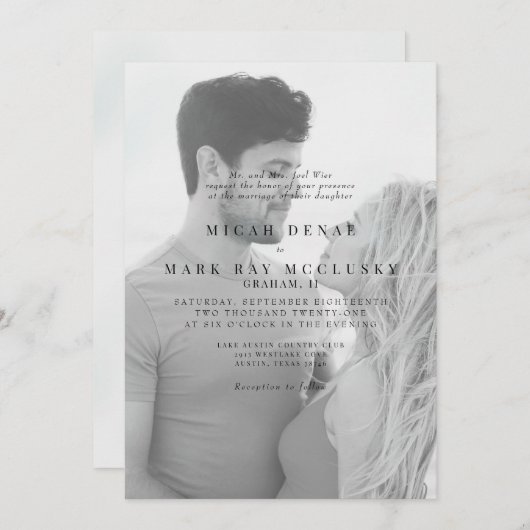 B/Wカップル写真結婚の 招待状 (正面/裏面)