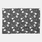 B&Wキュートドールハロウィーンパターン キッチンタオル (横)