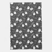 B&Wキュートドールハロウィーンパターン キッチンタオル (縦)
