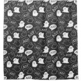 B&Wキュートドールハロウィーンパターン シャワーカーテン (正面)