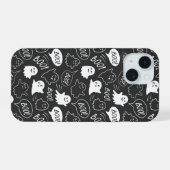 B&Wキュートドールハロウィーンパターン iPhone 15ケース (裏面横)