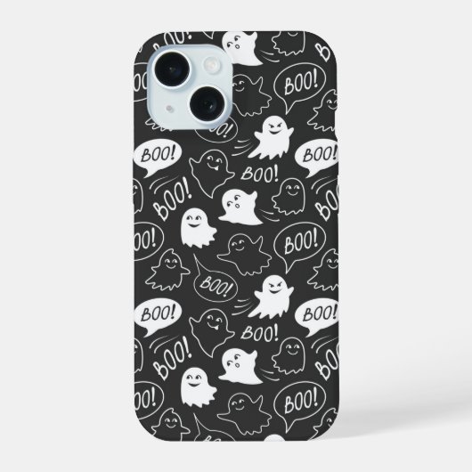 B&Wキュートドールハロウィーンパターン iPhone 15ケース (裏面)