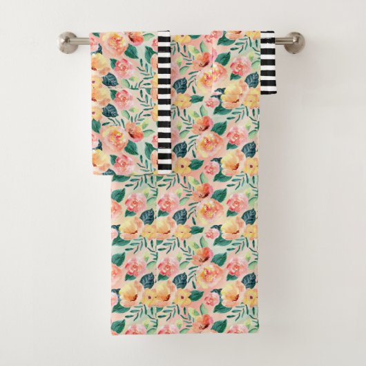 B&Wコーラルストライプのフローラルパターンタオルセット バスタオルセット (インサイチュ)