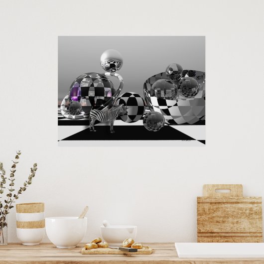 B&Wサイファイ世界のゼブラ ポスター (キッチン)