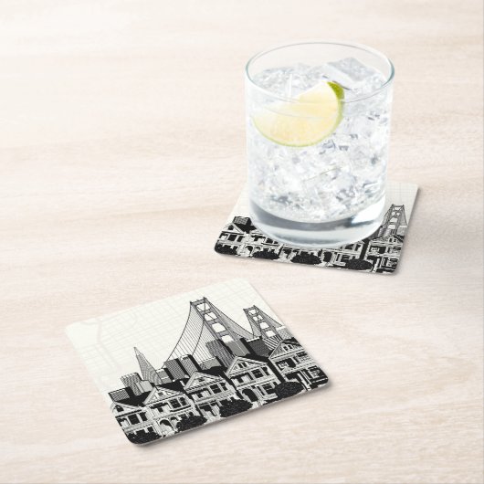 B&Wサンフランシスコカリフォルニア スクエアペーパーコースター (インサイチュ)