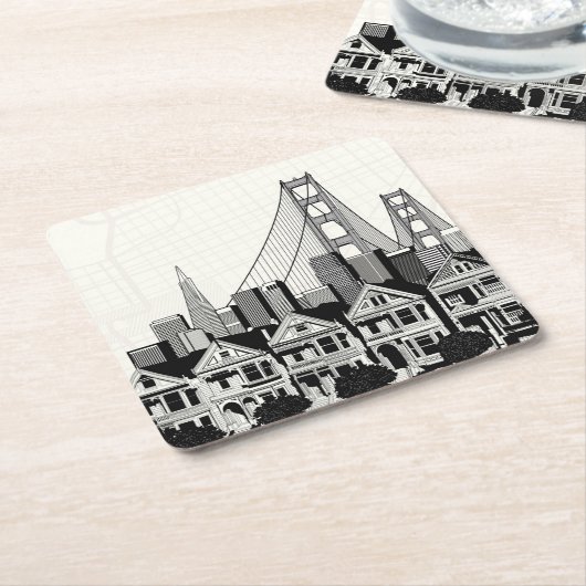 B&Wサンフランシスコカリフォルニア スクエアペーパーコースター (アングル)