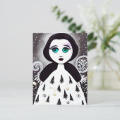 B&Wシュールレアポップ・アートのクリスマスツリードレスドール ポストカード (スタンド正面)