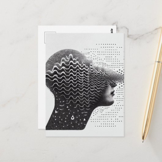 B&Wシュールレアル光学錯覚ウーマン顔カード ポストカード (正面/裏面インサイチュ)