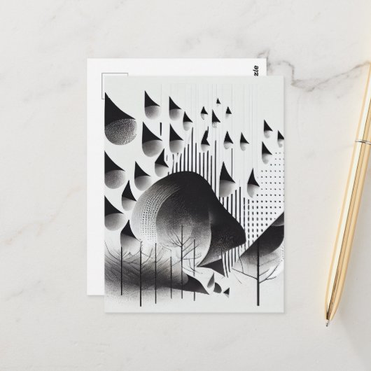 B&Wシュール光学錯覚抽象芸術フォレストカード ポストカード (正面/裏面インサイチュ)