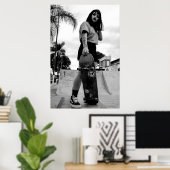 B&Wスケーターガールポスター – スケートボード ポスター (ホームオフィス)