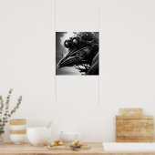 B&Wスチームパンクロボットレイヴン ポスター (キッチン)