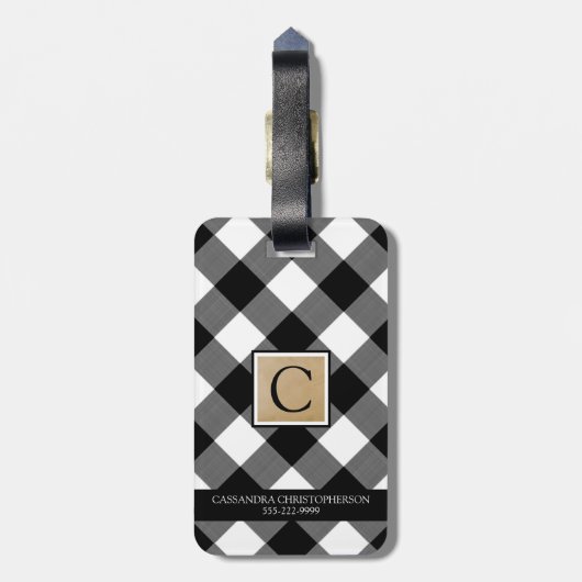 B&Wバッファローチェックのモノグラムと連絡情報 ラゲッジタグ (裏面縦)