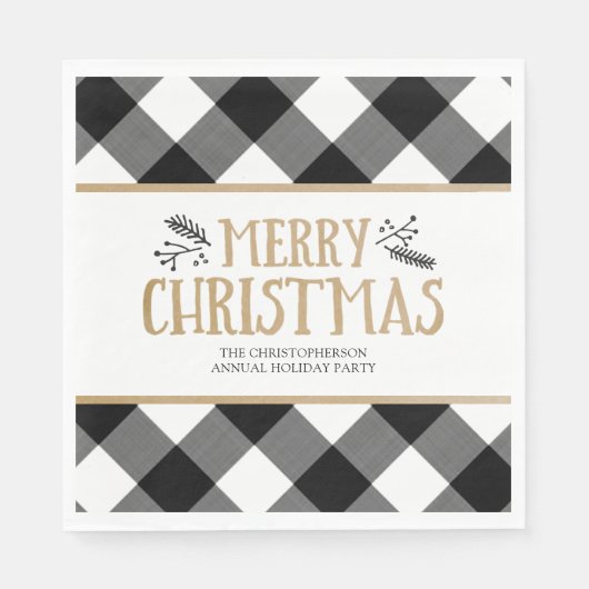 B&Wバッファローチェックブラウンクラフトメリークリスマス スタンダードランチョンナプキン (正面)