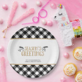 B&Wバッファローチェック季節のごあいさつ パーソナライズされた ペーパープレート (パーティー)