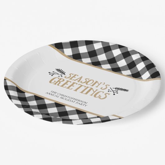 B&Wバッファローチェック季節のごあいさつ パーソナライズされた ペーパープレート (アングル)
