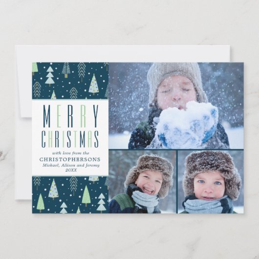 B&Wバッファローチェック金ゴールドブラウンメリークリスマスホリド シーズンカード (正面)