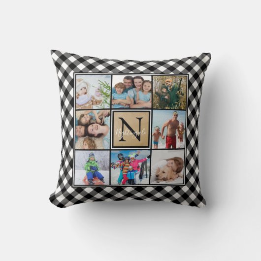 B&Wバッファローチェック8フォトモノグラム&名前 クッション (正面)