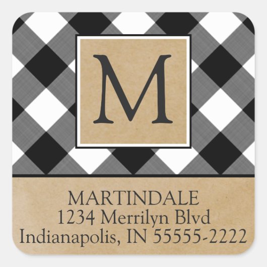 B&Wバッファローチェック&クラフト紙差出人住所 スクエアシール (正面)