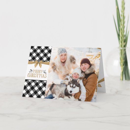 B&Wバッファローチェック |モノグラム | MERRY CHRISTMAS カード (正面)