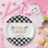 B&WバッファローチェックFELIZ NAVIDAD パーソナライズされた ペーパープレート (パーティー)