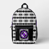 B&Wパープルハートの打ち付け プリントバックパック (正面)