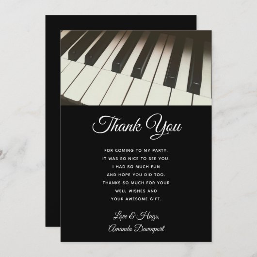 B&Wピスタイリッシュアノ鍵写真ありがとう サンキューカード (正面/裏面)