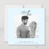 B/Wフォトアイスブルーウェディング日付を保存 マグネット招待状 (正面)