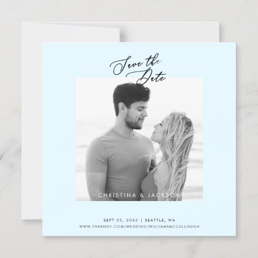 B/Wフォトアイスブルーウェディング日付を保存 マグネット招待状 (正面)
