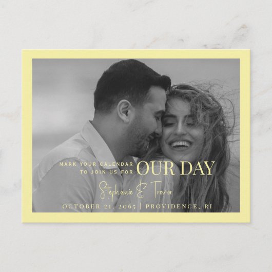 B/Wフォトイエローカレンダーを私たちの日に ポストカード (正面)