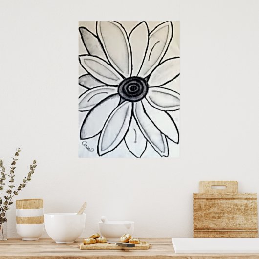 B&Wフラワー ポスター (キッチン)