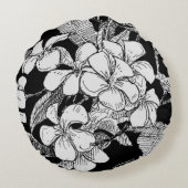 B&Wフランジパニボヘミアンボタニカルモダン結婚ズ ラウンドクッション (裏面)