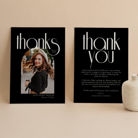 B & Wミニマリスト&アーモダンチフォト卒業 サンキューカード