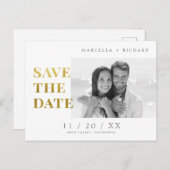 B&Wミニマル金ゴールドフォトウェディング日付を保存 ポストカード (正面/裏面)