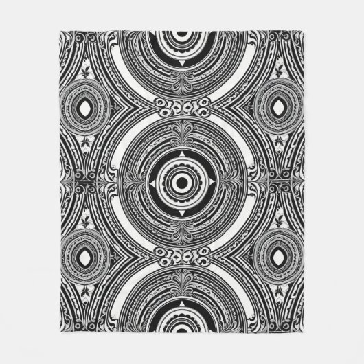 B&Wメダリオンモチーフ フリースブランケット (正面)