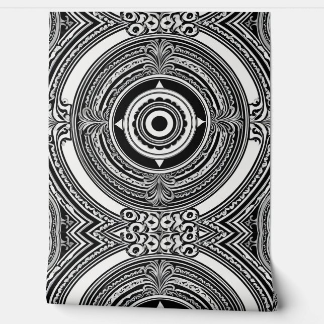 B&Wメダリオンモチーフ 壁紙 (ほどく)