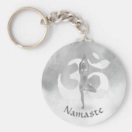 B&Wヨガインストラクター瞑想ツリーポーズオムシンボル キーホルダー