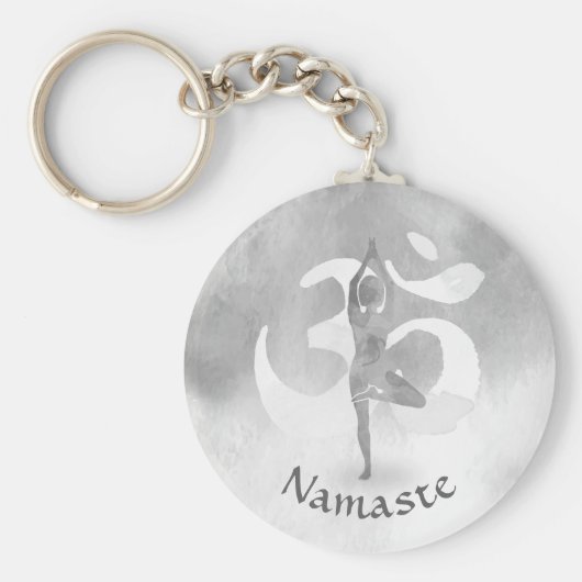 B&Wヨガインストラクター瞑想ツリーポーズオムシンボル キーホルダー (正面)
