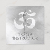 B&Wヨガインストラクター瞑想ツリーポーズオムシンボル スクエア名刺 (正面)