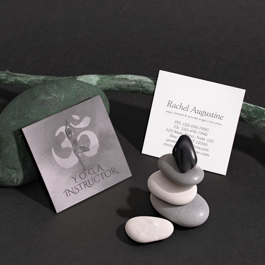 B&Wヨガインストラクター瞑想ツリーポーズオムシンボル スクエア名刺