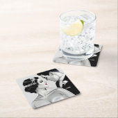 B&Wレトロアールデコヴィンテージ花嫁&花婿 スクエアペーパーコースター (インサイチュ)