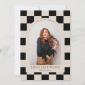 B&Wレトロアー市松模様にチークラシック写真卒業 招待状 (正面)