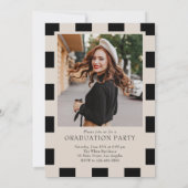 B&Wレトロアー市松模様にチークラシック写真卒業 招待状 (裏面)