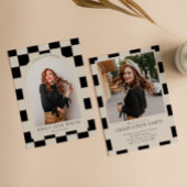 B&Wレトロアー市松模様にチークラシック写真卒業 招待状