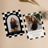 B&Wレトロアー市松模様にチークラシック写真卒業 招待状