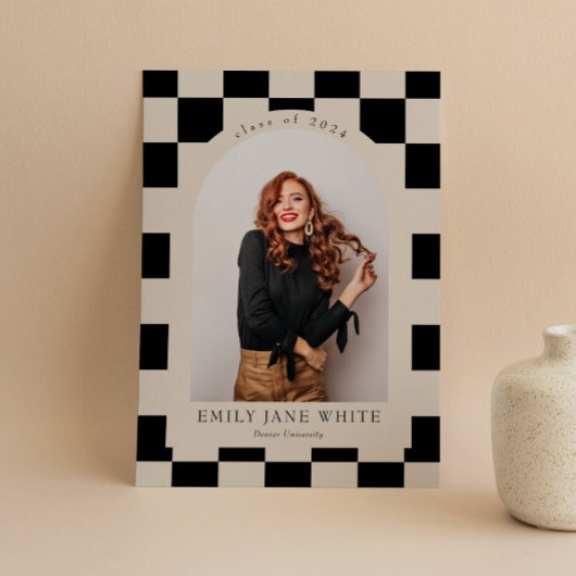 B&Wレトロアー市松模様にチークラシック写真卒業 招待状