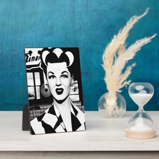 B&Wレトロダイナーウェイトレス フォトプラーク (側面)