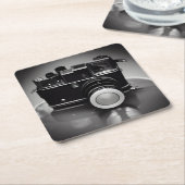 B&Wレトロヴィンテージカメラ スクエアペーパーコースター (アングル)