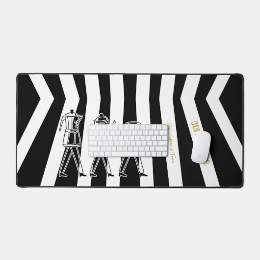 B & W三名コーヒーメーカーストライプのコーヒー デスクマット (キーボード&マウス)