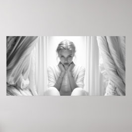 B&W写真に顔を持つスタジオの女性 ポスター