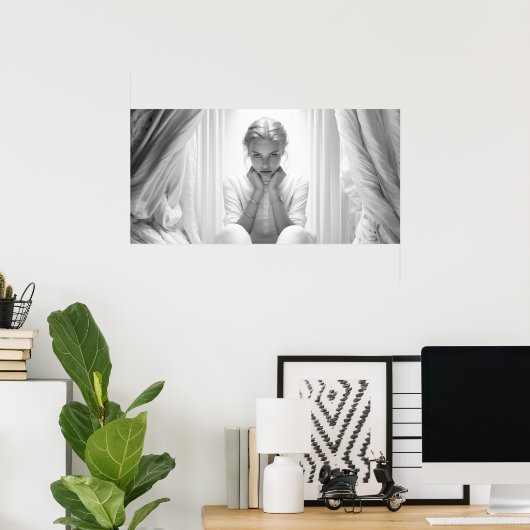 B&W写真に顔を持つスタジオの女性 ポスター (ホームオフィス)